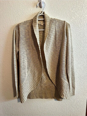 Pink Rose Open Front Geometric Knit Cardigan Size Medium